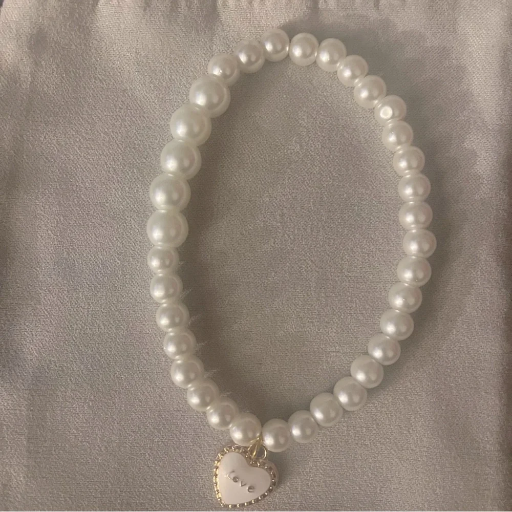 Pearl Stretch Charm Bracelets Handmade White Pink 2 - Picture 9 of 12